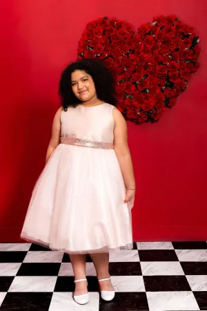 Blush/Rose Gold Sequins V Back & Bow Plus Size Girls Dress