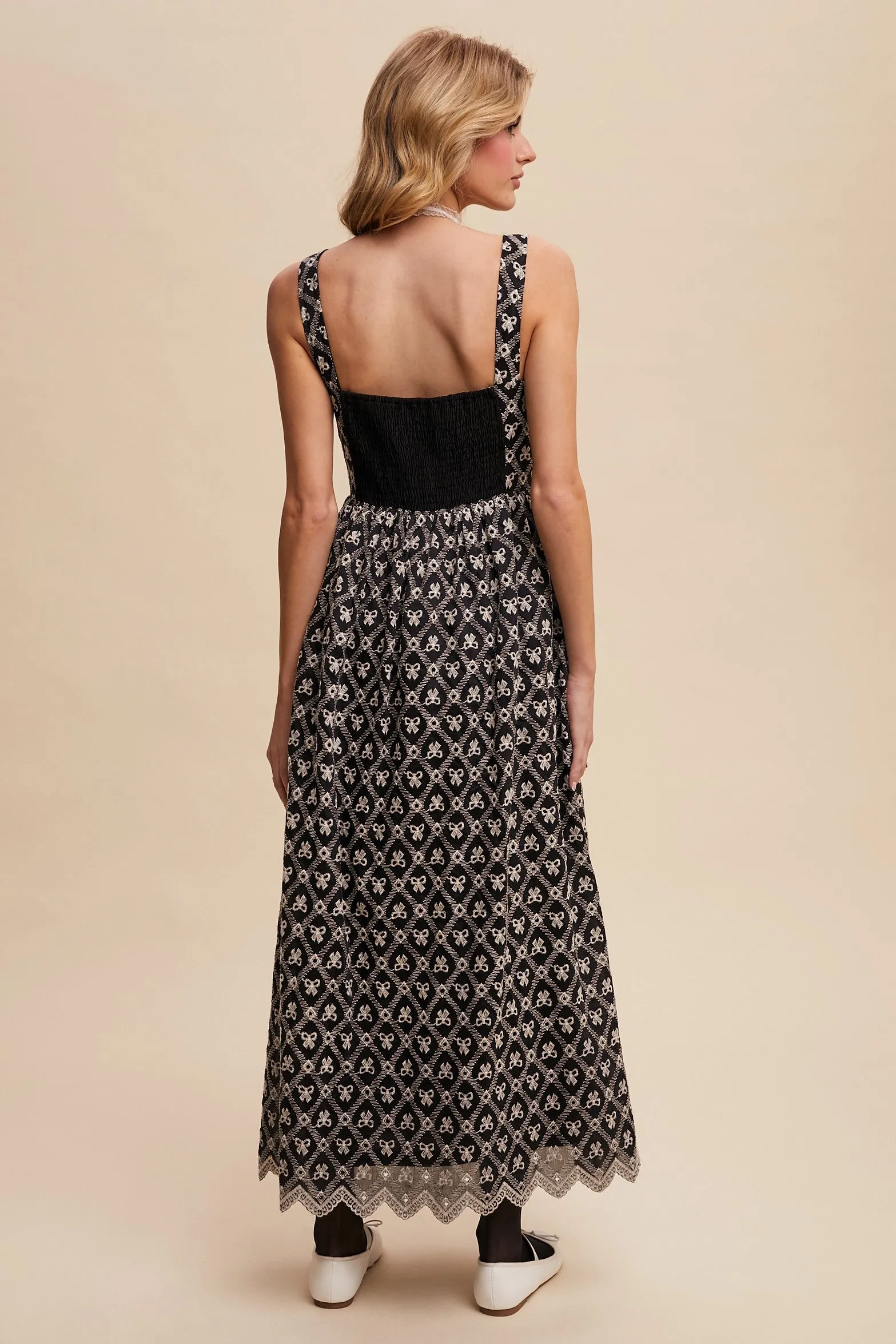 Bow Lace Maxi Dress - Black