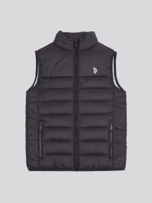 Boys Panelled Quilted Gilet in Black Bright White DHM