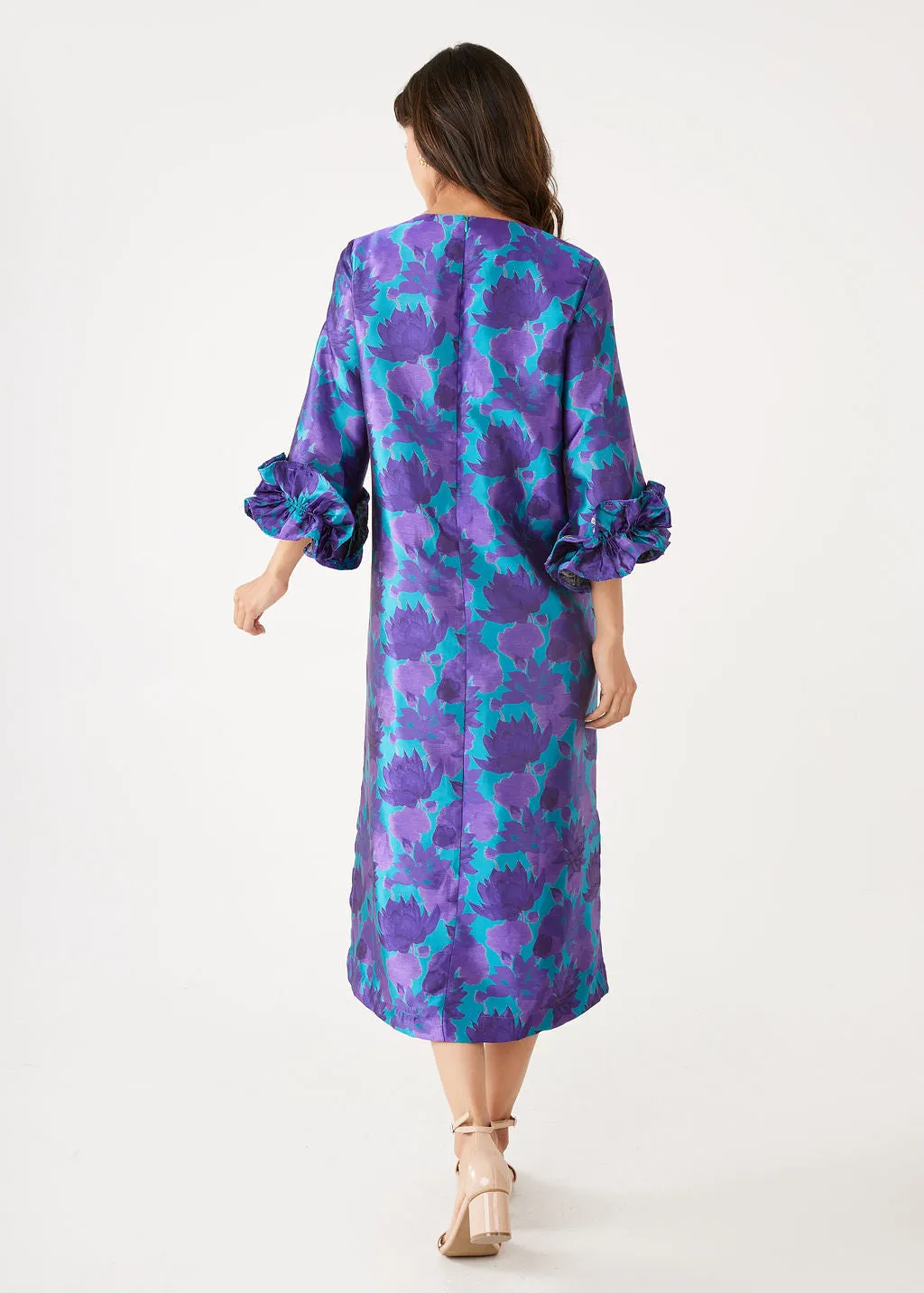 Bronwyn Dress Purple Floral Silhouette Jacquard
