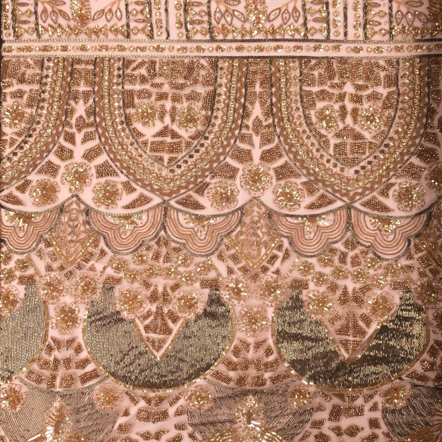 Bronze Floral Sequins and Beads on Embroidered Tulle Fabric