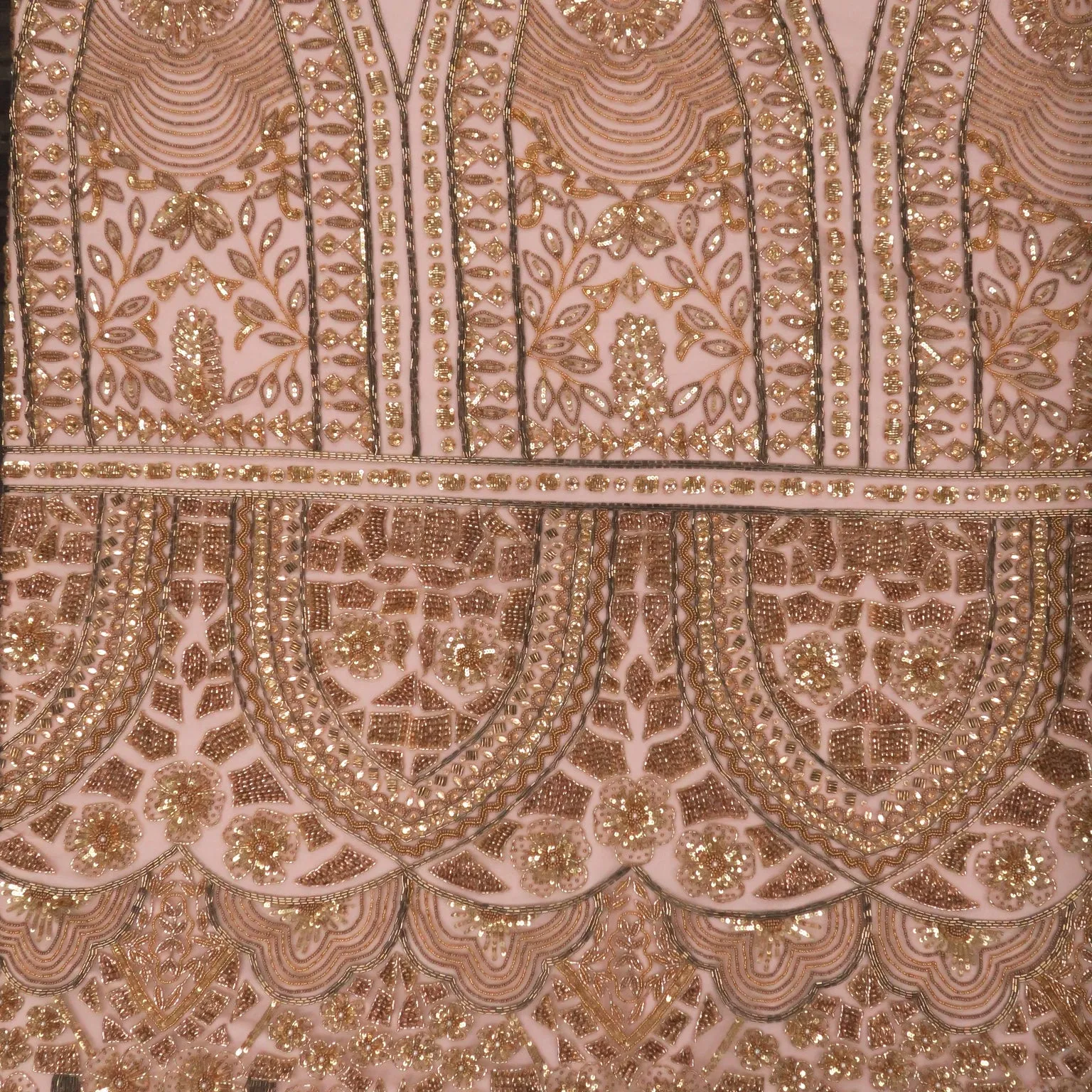 Bronze Floral Sequins and Beads on Embroidered Tulle Fabric