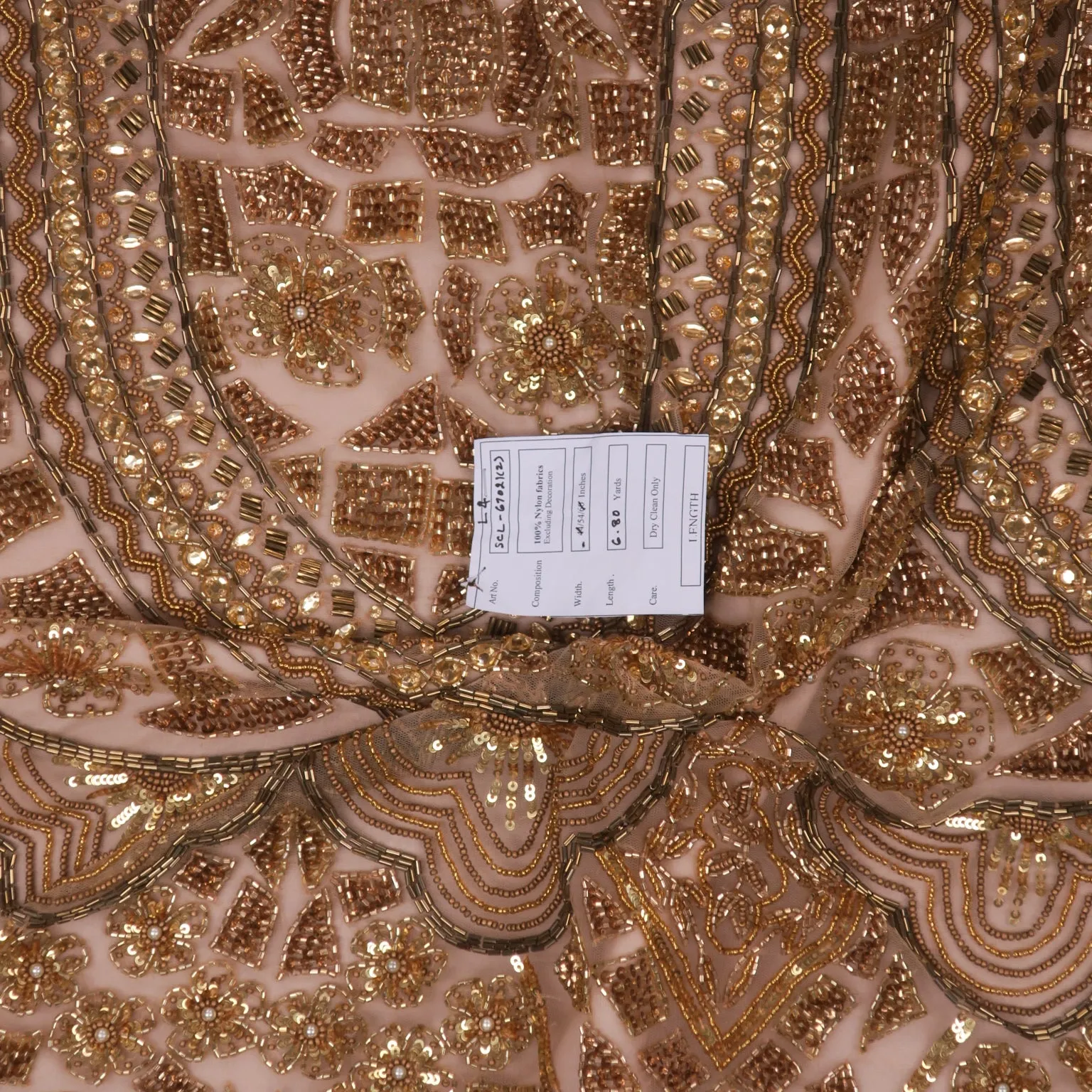 Bronze Floral Sequins and Beads on Embroidered Tulle Fabric