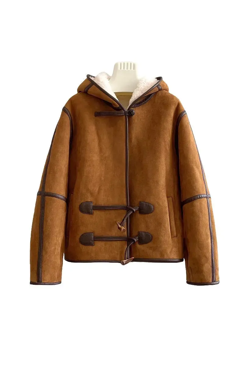Brown Hooded Shearling Sheepskin Jacket