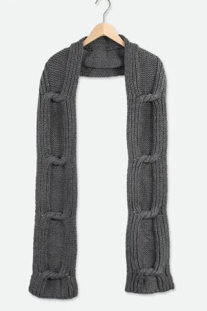 CABLE KNIT CASHMERE BLEND SCARF IN CHARCOAL GREY