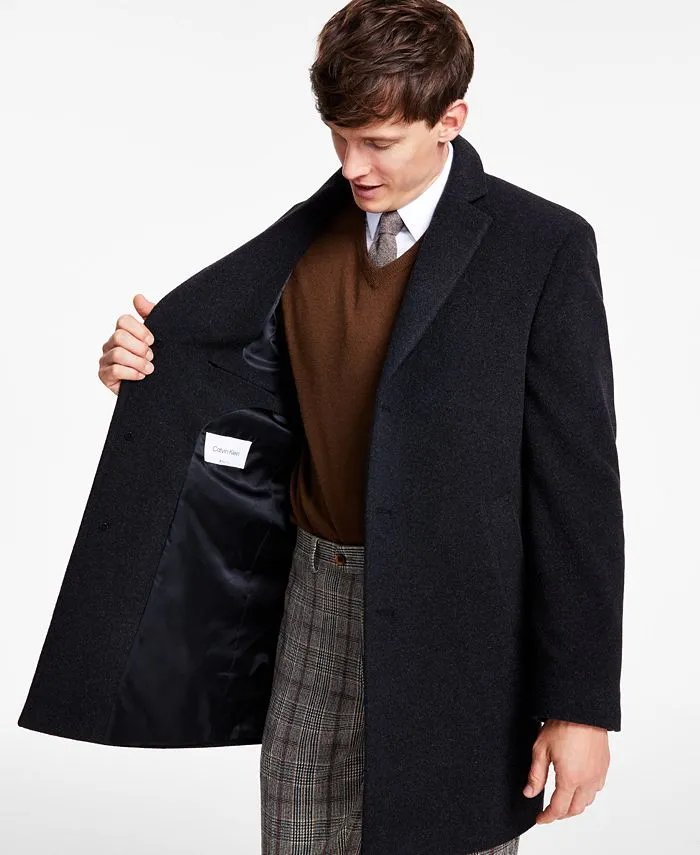 Calvin Klein Mens Slim fit Overcoat Coat 40 S Grey Solid