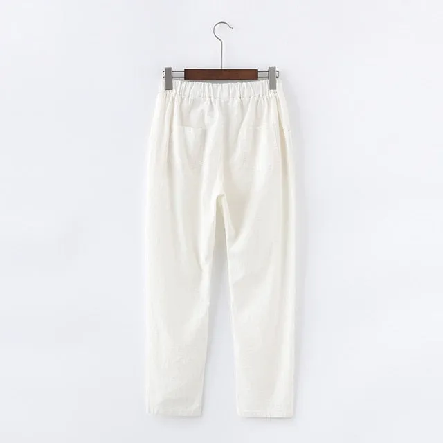Candy Colours Pants Women Lace Up Cotton Linen Sweatpants