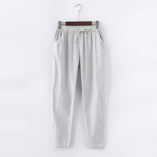 Candy Colours Pants Women Lace Up Cotton Linen Sweatpants
