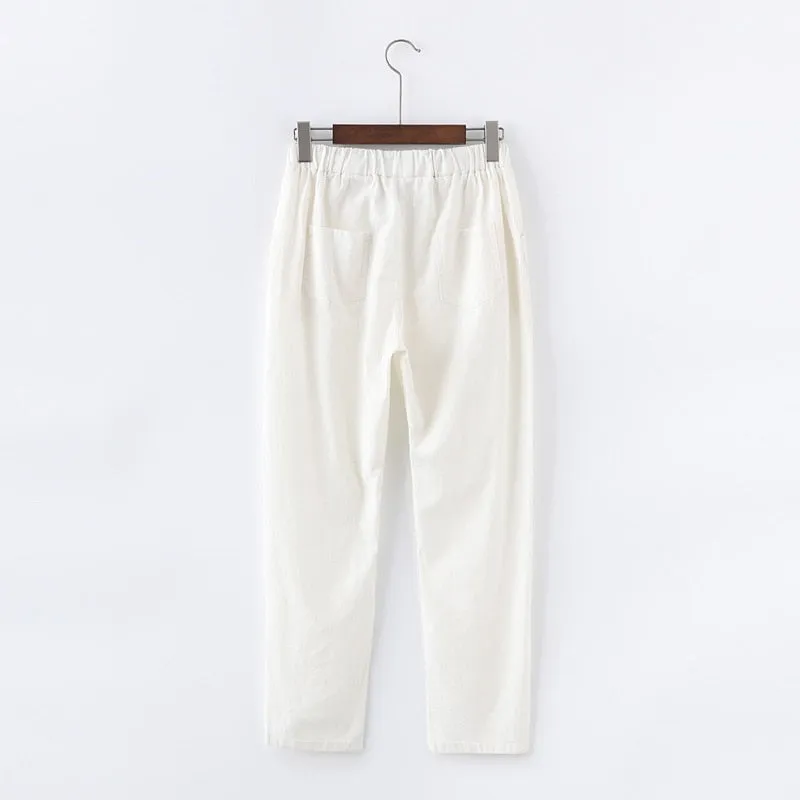 Candy Colours Pants Women Lace Up Cotton Linen Sweatpants