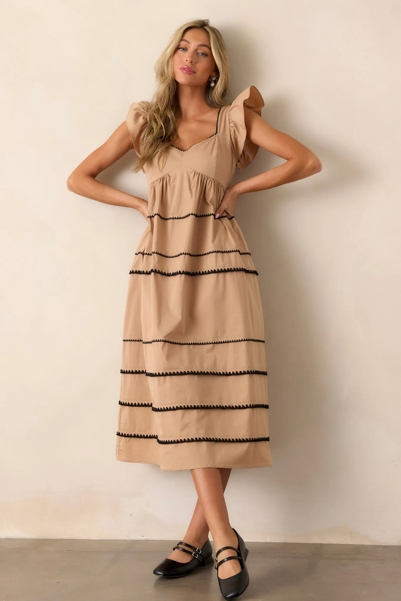 Can't Live Without Tan Stripe Tiered Midi Dress
