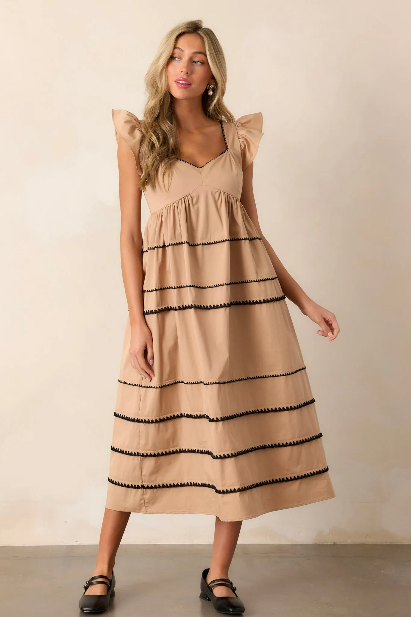 Can't Live Without Tan Stripe Tiered Midi Dress