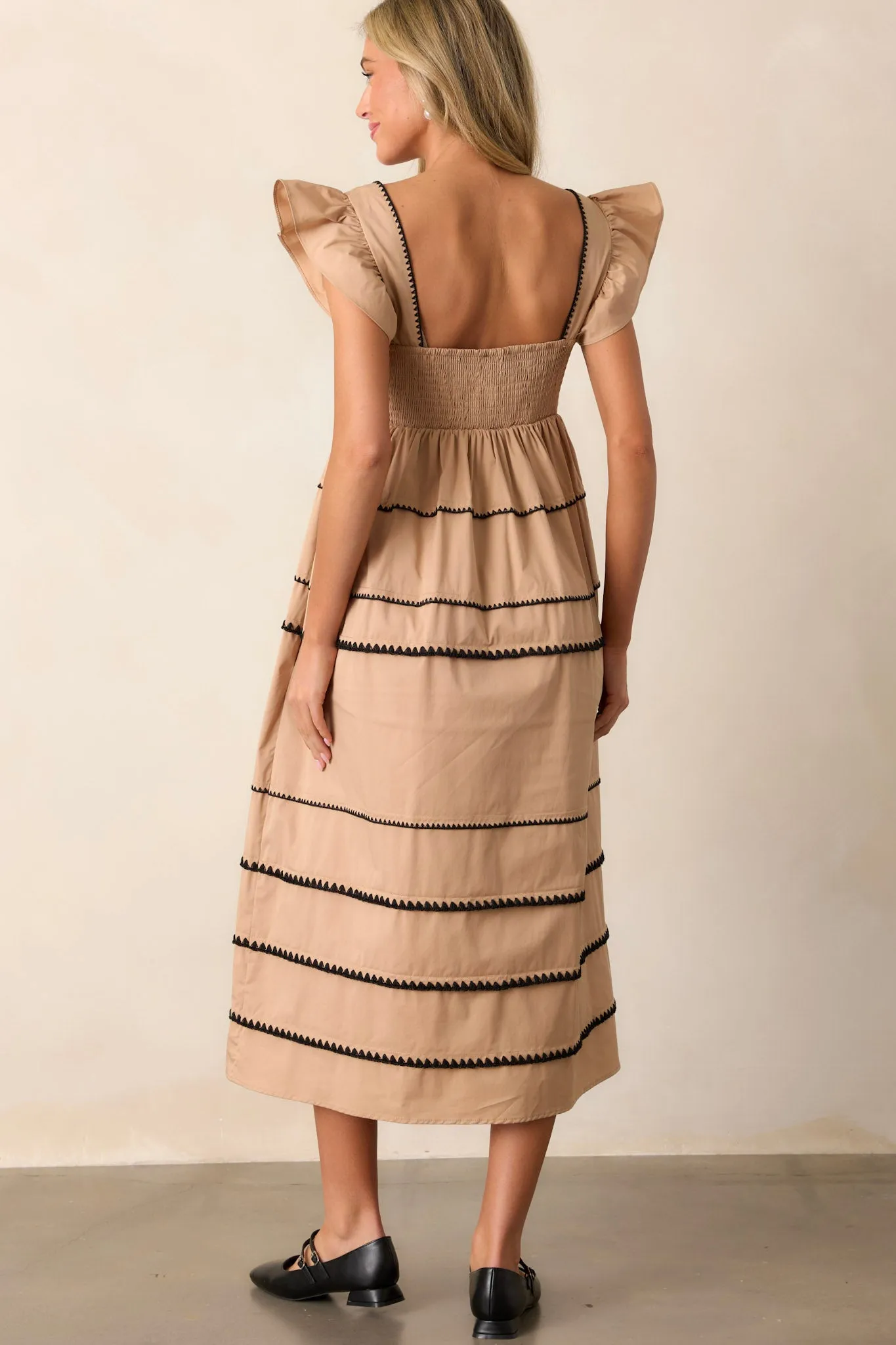 Can't Live Without Tan Stripe Tiered Midi Dress