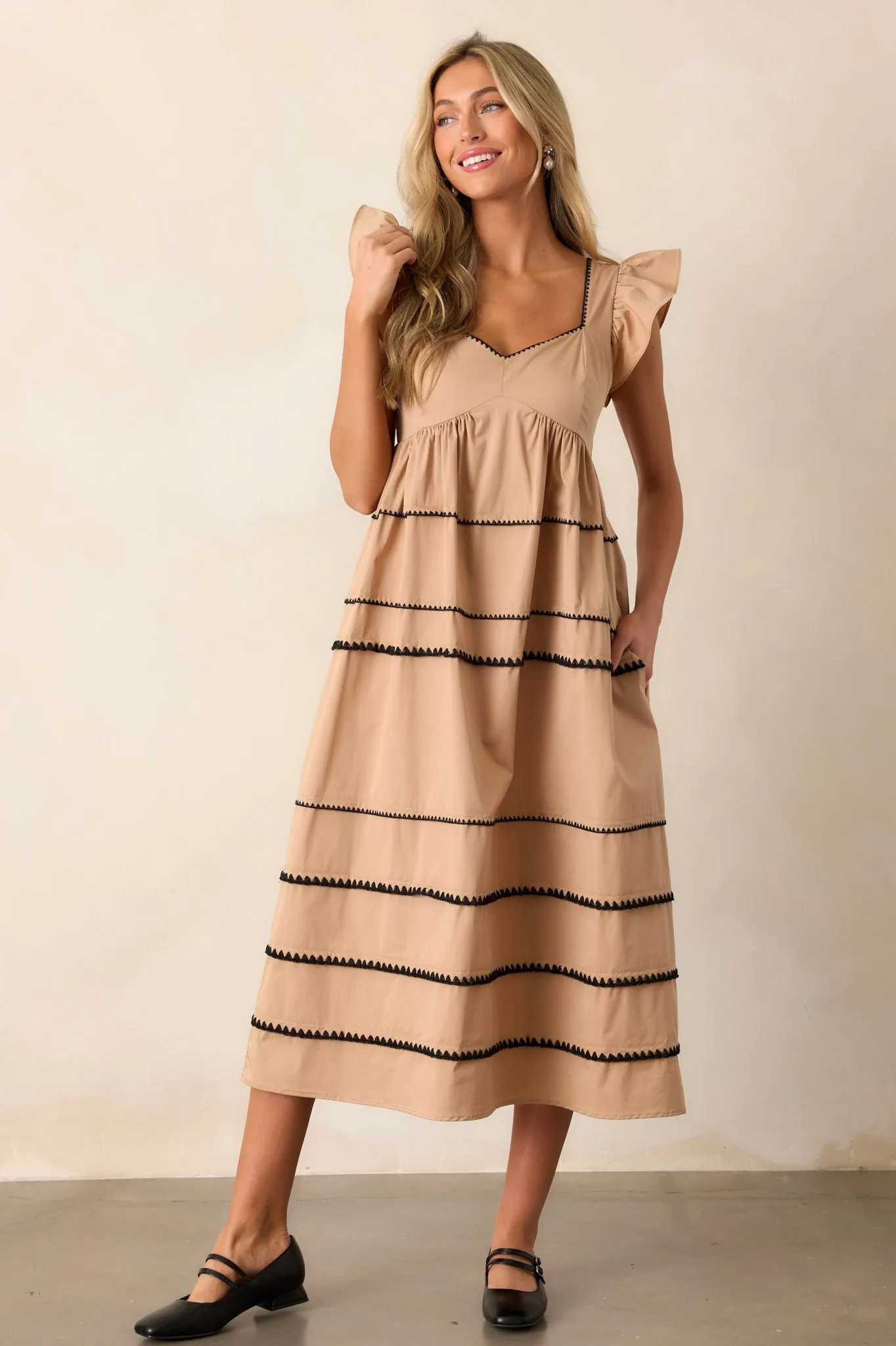 Can't Live Without Tan Stripe Tiered Midi Dress