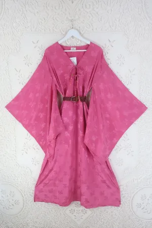 Cassandra Maxi Kaftan - Barbra Pink Floral Shimmer  - Vintage Sari - Size L/XL