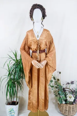 Cassandra Maxi Kaftan - Golden Sands Graphic - Vintage Sari - Size S/M