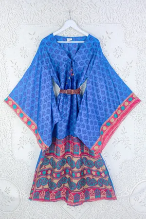 Cassandra Maxi Kaftan - Majorelle Blue & Magenta - Vintage Sari - Size M/L