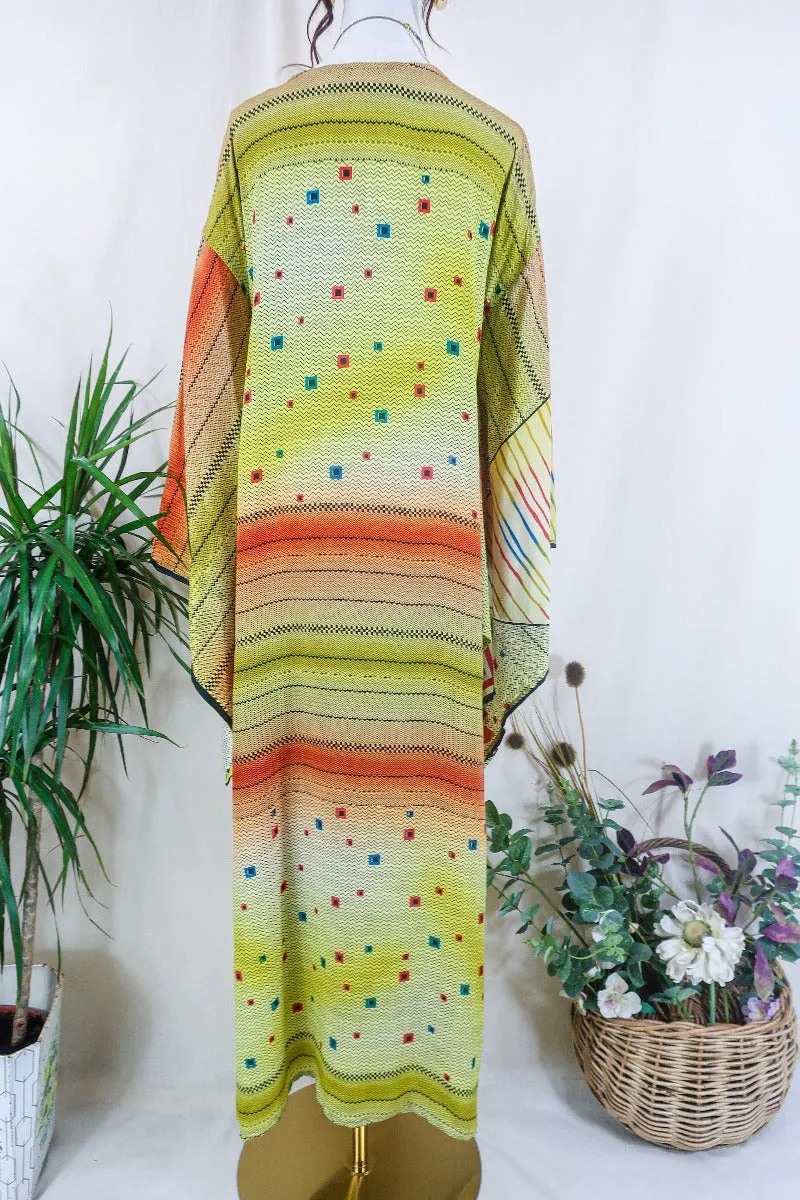 Cassandra Maxi Kaftan - Meadow Green Hall of Kaleidoscopes - Vintage Sari - Size M/L
