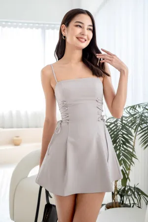 CECE SIDE TIE SKATER DRESS IN TAUPE