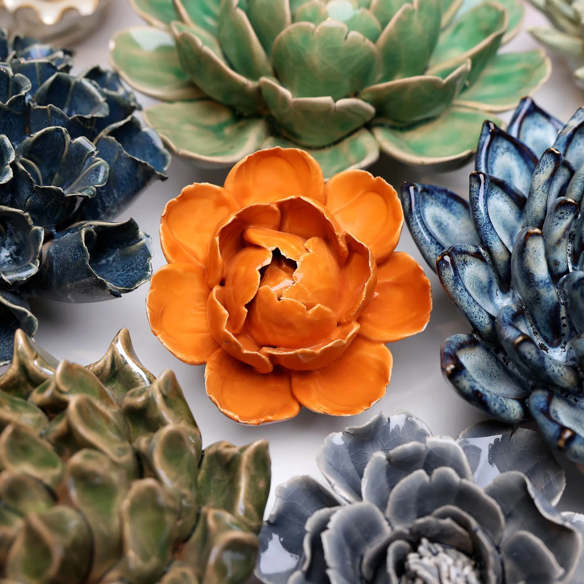 Ceramic Flower Wall Art Peony Orange 6
