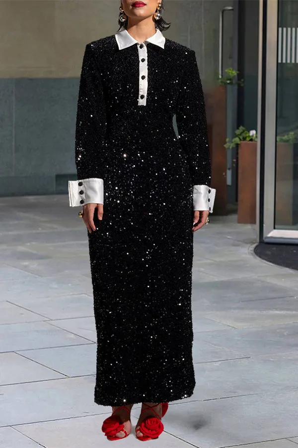Chic Sequin Panel Shift Maxi Dress