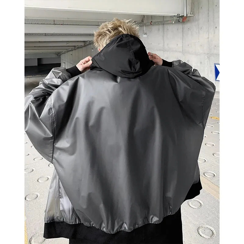 Chicmy-Korean Chic New Spring Transparent Hooded Jacket Men High Quality PU Casual Loose Jackets Male Streetwear Oversized Coat