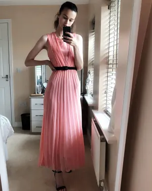 Chiffon pleated full length wedding maxi dress (Peach)