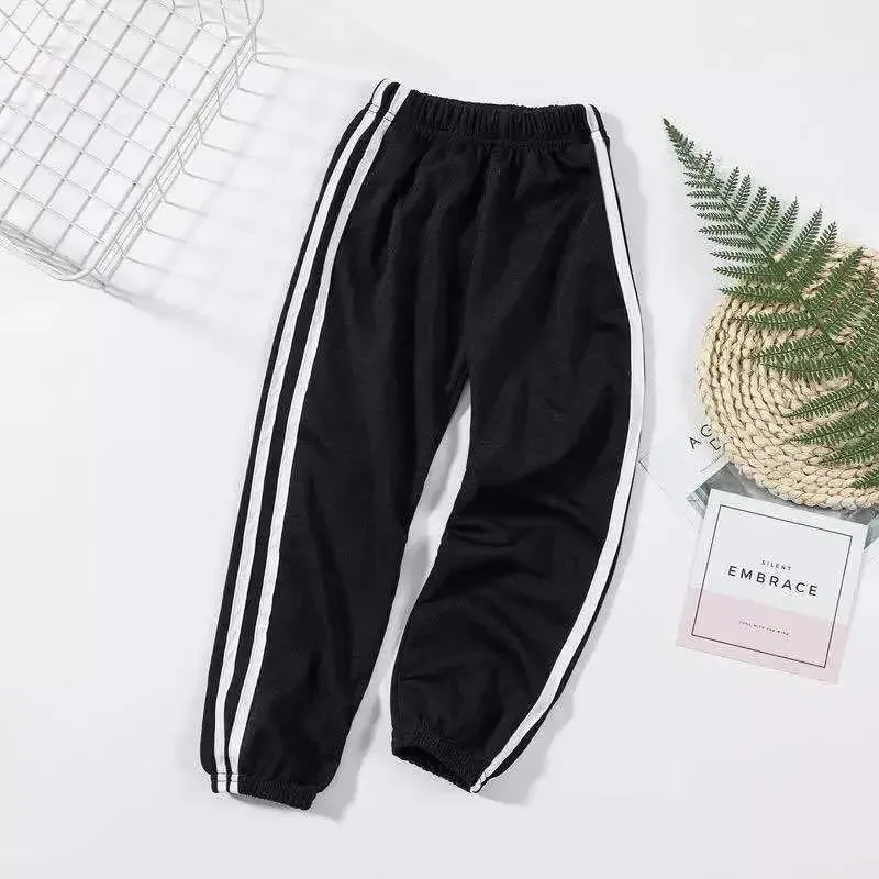 Children Trousers For Boys Girls Linen Elastic Waist Summer Thin Anti-mosquito Breathable Pants Side Stripe Harem Long Pants