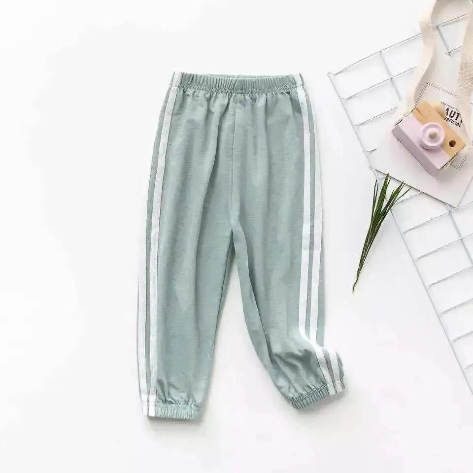 Children Trousers For Boys Girls Linen Elastic Waist Summer Thin Anti-mosquito Breathable Pants Side Stripe Harem Long Pants