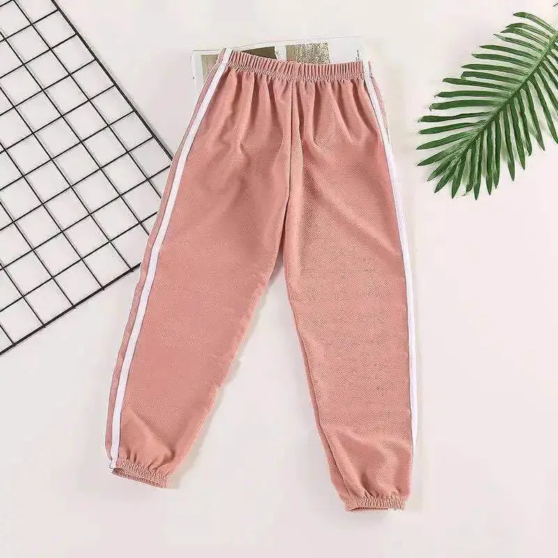 Children Trousers For Boys Girls Linen Elastic Waist Summer Thin Anti-mosquito Breathable Pants Side Stripe Harem Long Pants
