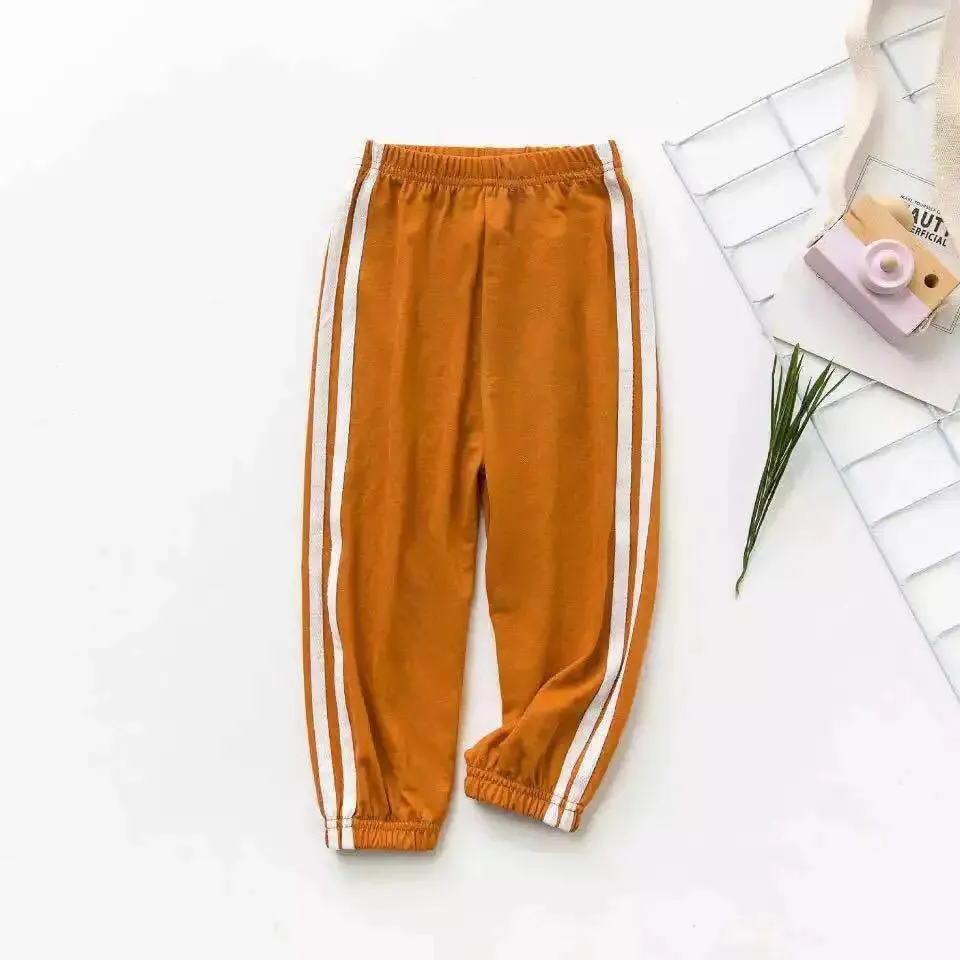 Children Trousers For Boys Girls Linen Elastic Waist Summer Thin Anti-mosquito Breathable Pants Side Stripe Harem Long Pants