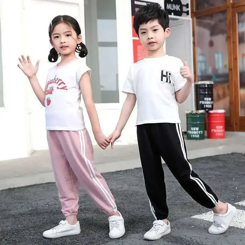 Children Trousers For Boys Girls Linen Elastic Waist Summer Thin Anti-mosquito Breathable Pants Side Stripe Harem Long Pants