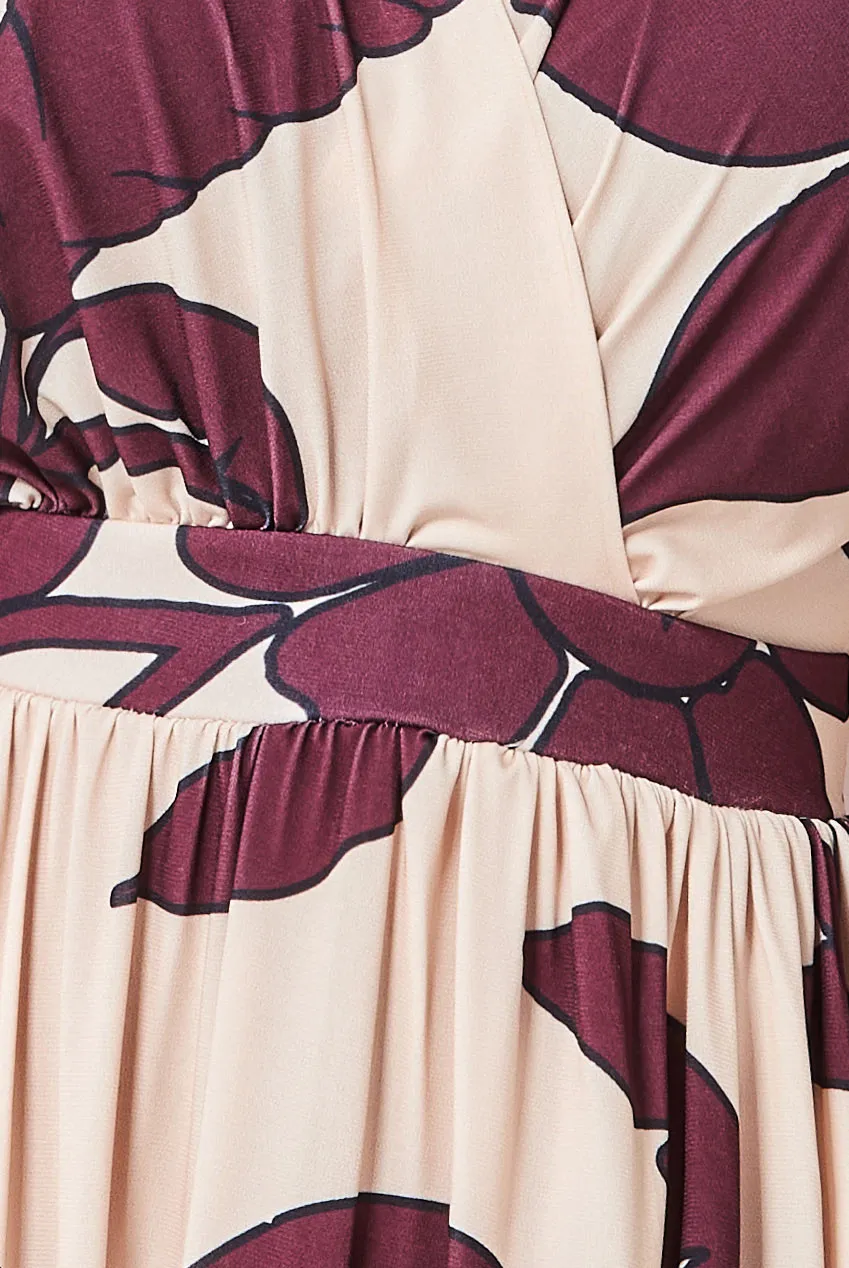 City Goddess Leaf Print Flutter Sleeve Maxi Dress