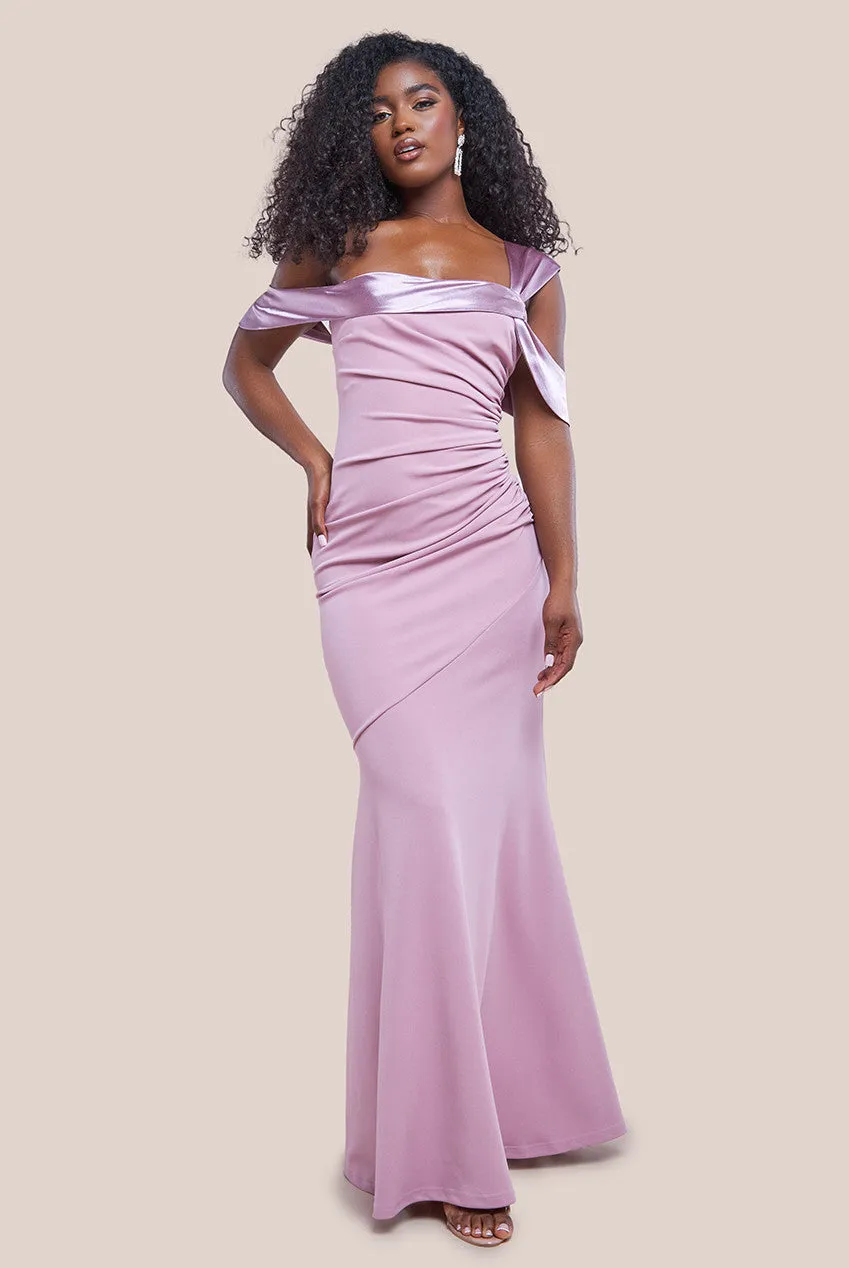 City Goddess One Shoulder Satin Band Maxi Dress