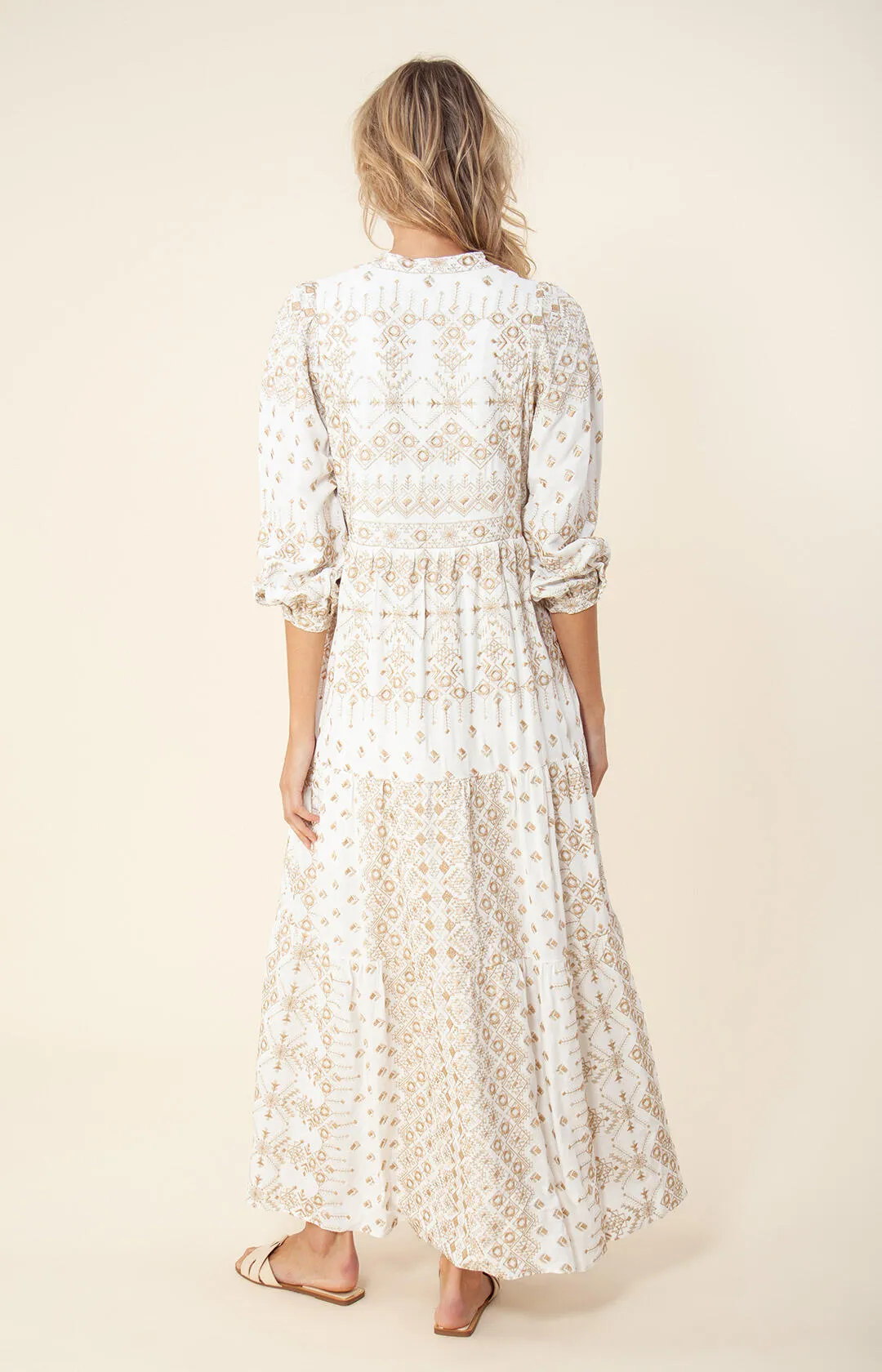 Clary Maxi Dress Embrodery - Gold