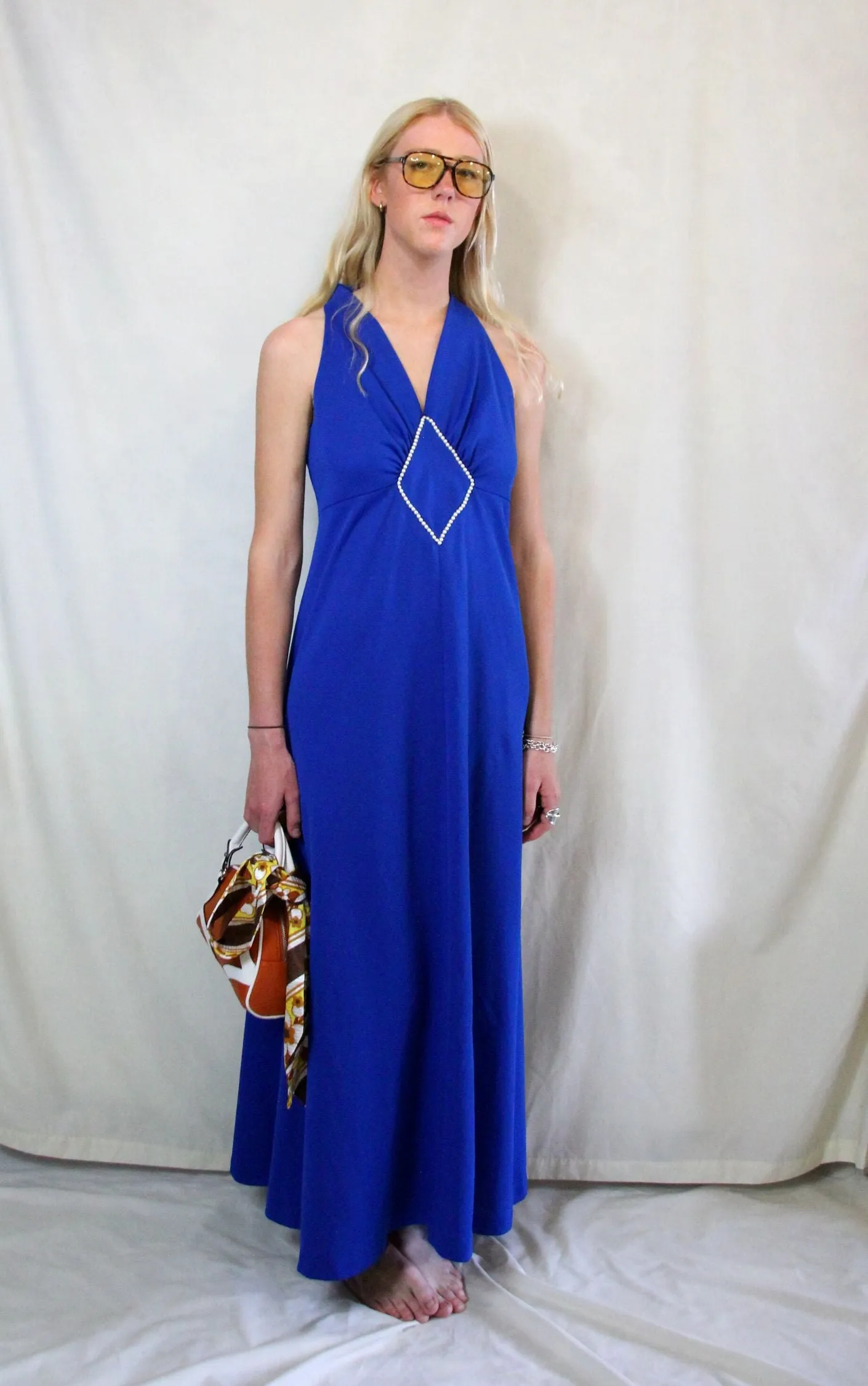 Cobalt Blue Vintage 1970's Maxi Dress