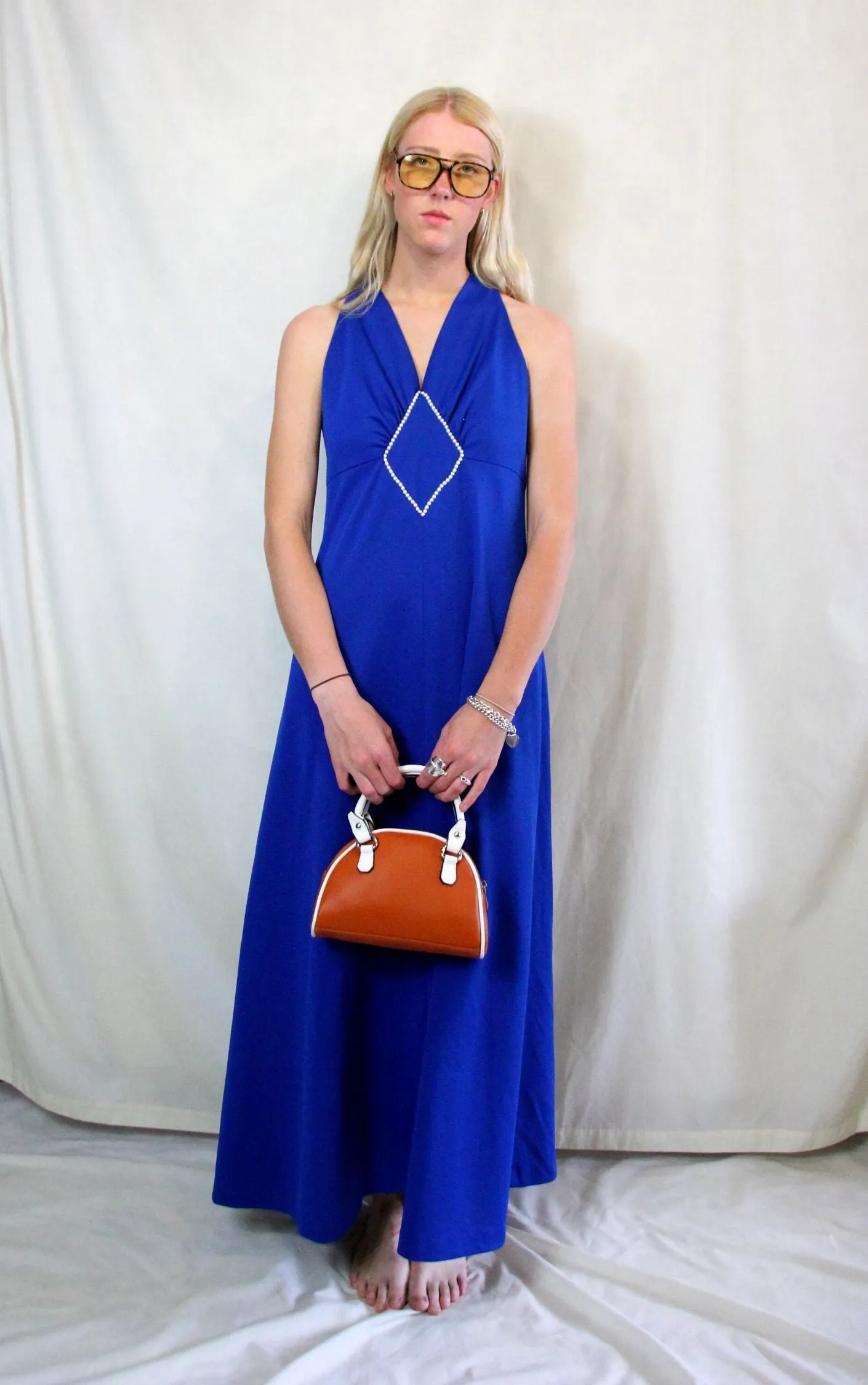 Cobalt Blue Vintage 1970's Maxi Dress
