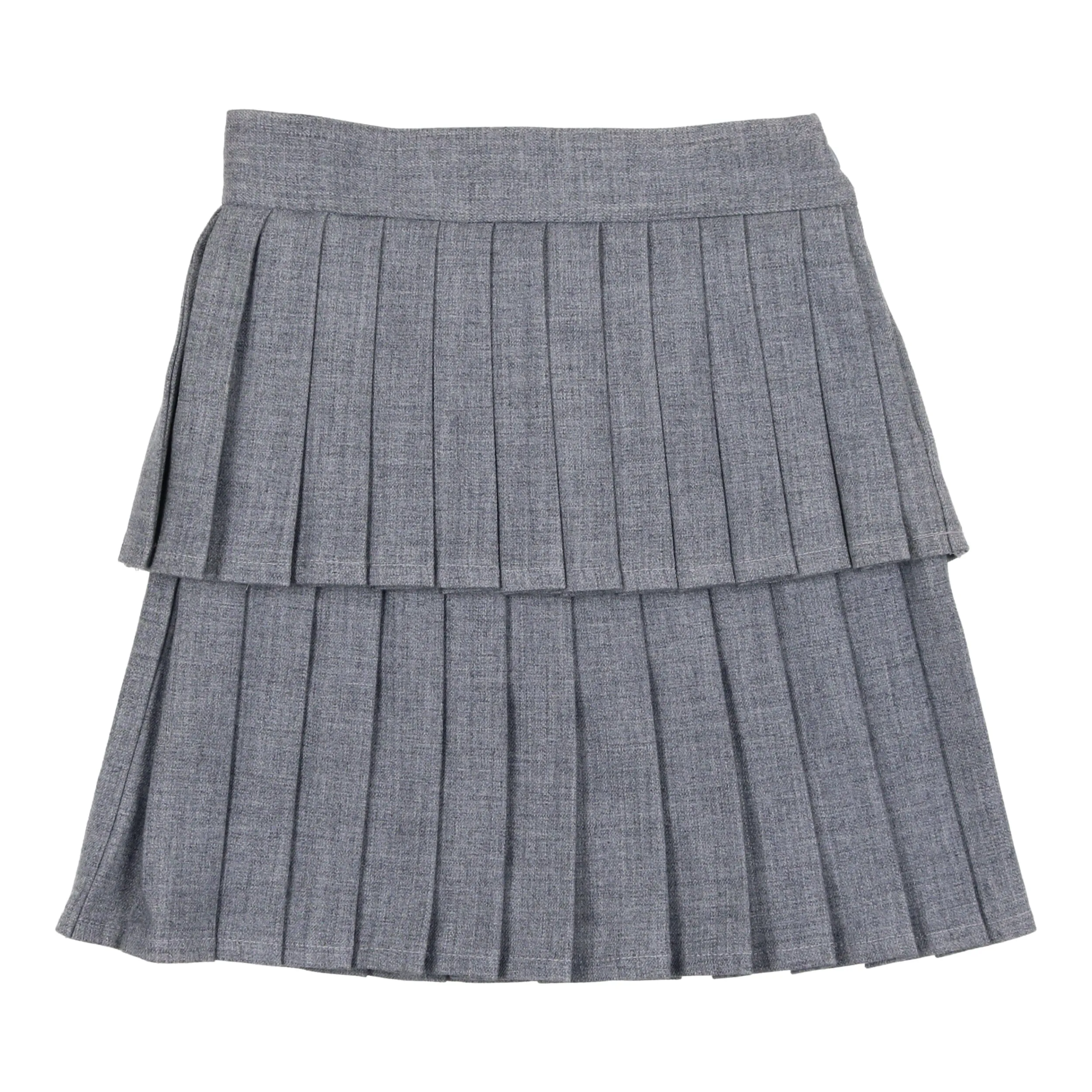 Coco Blanc Tiered Pleated Skirt- Heathered Blue