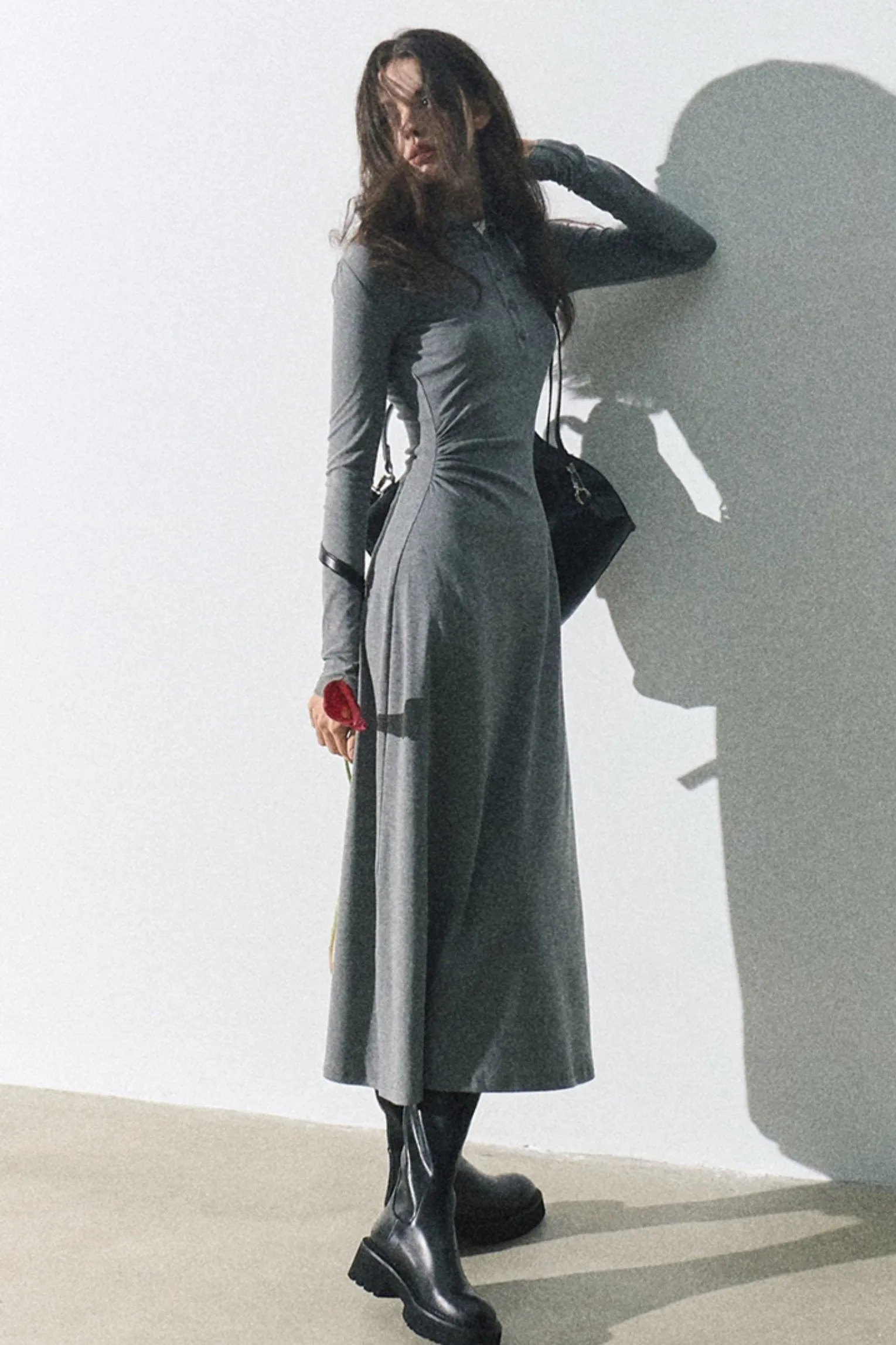 College Shirt Collar Knit Dress