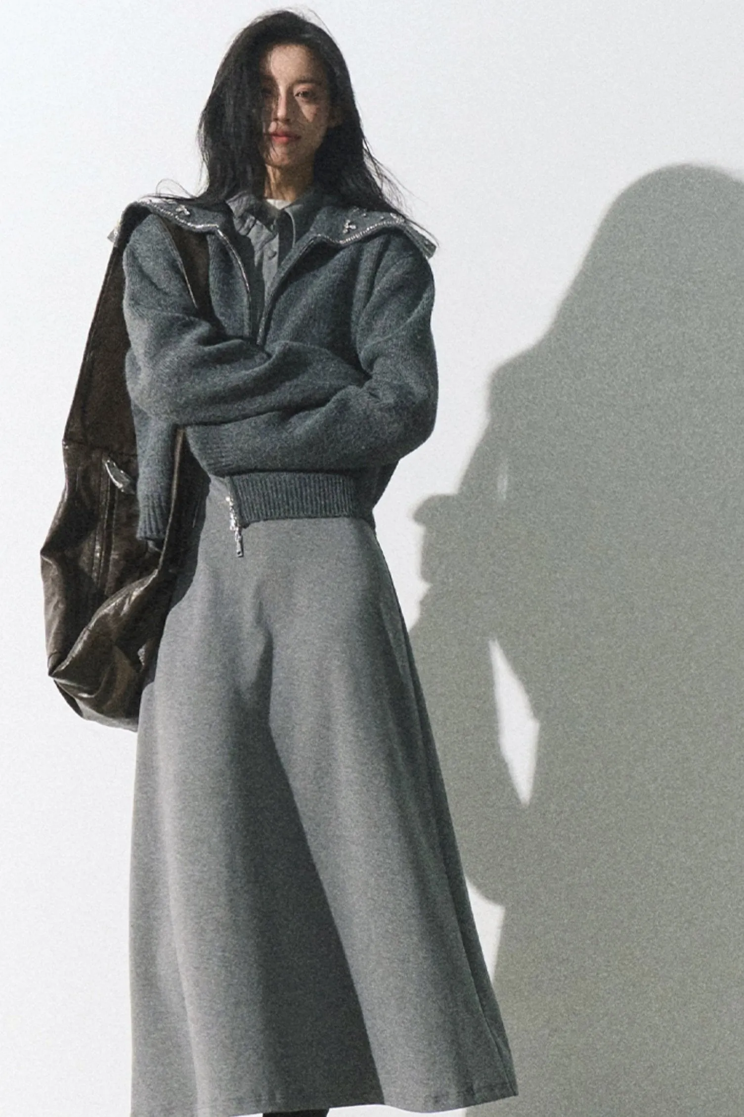 College Shirt Collar Knit Dress