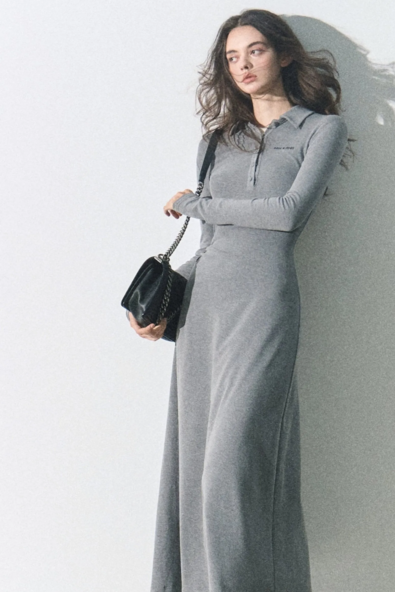College Shirt Collar Knit Dress