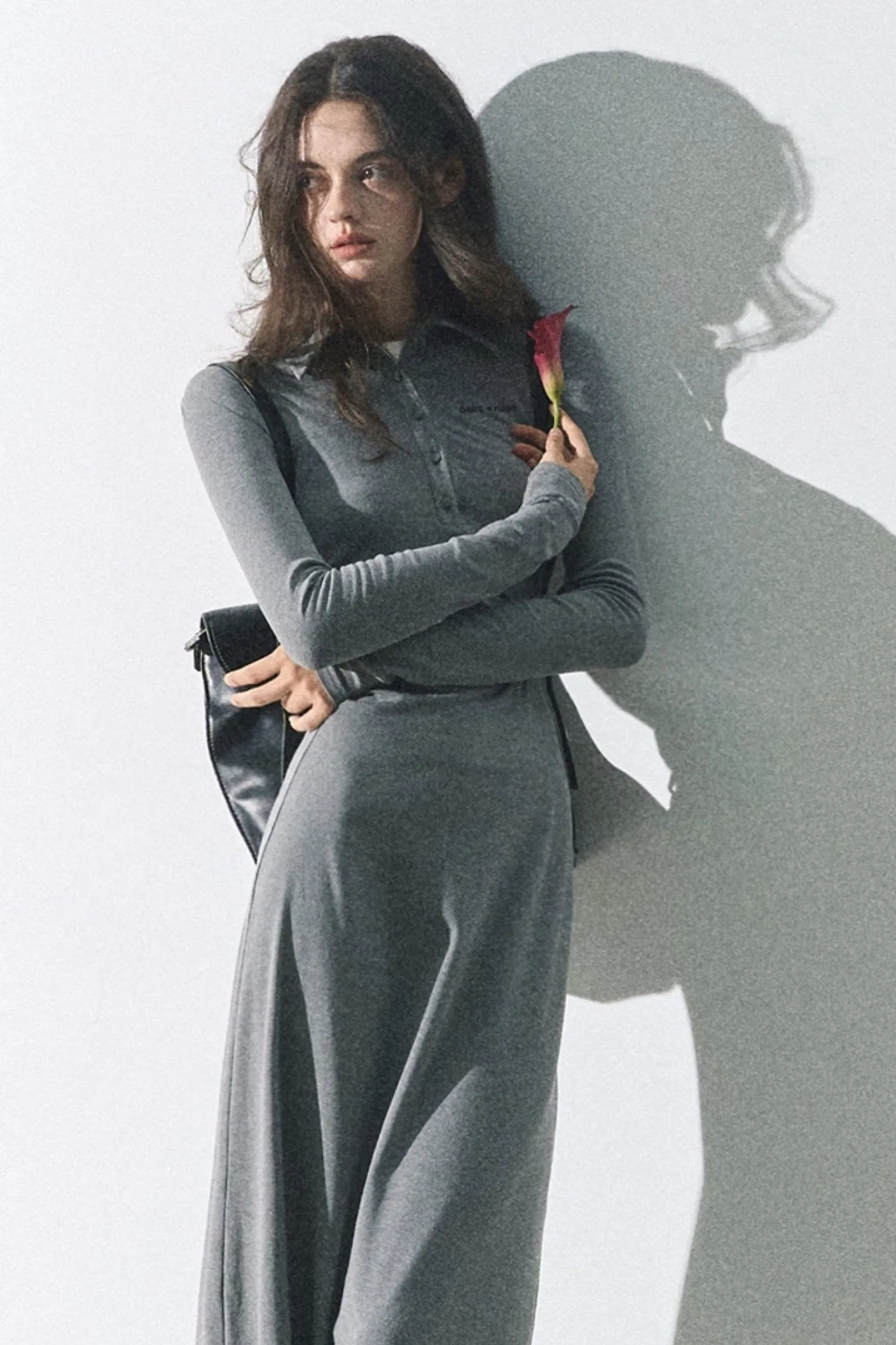College Shirt Collar Knit Dress