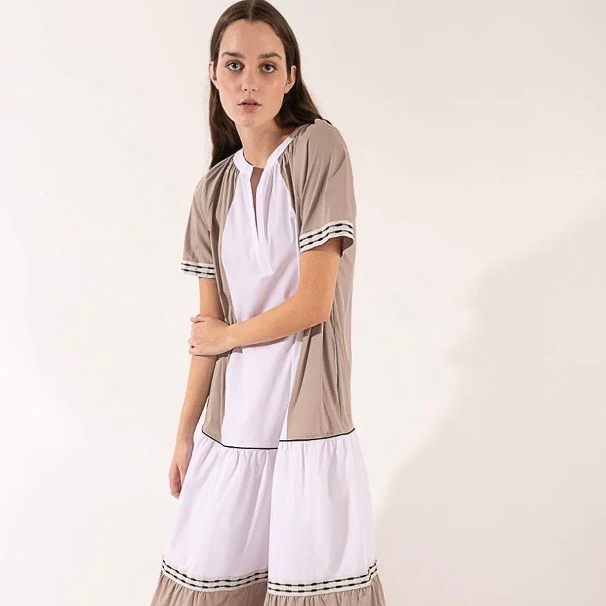 Color Block Tiered Maxi Dress - Taupe