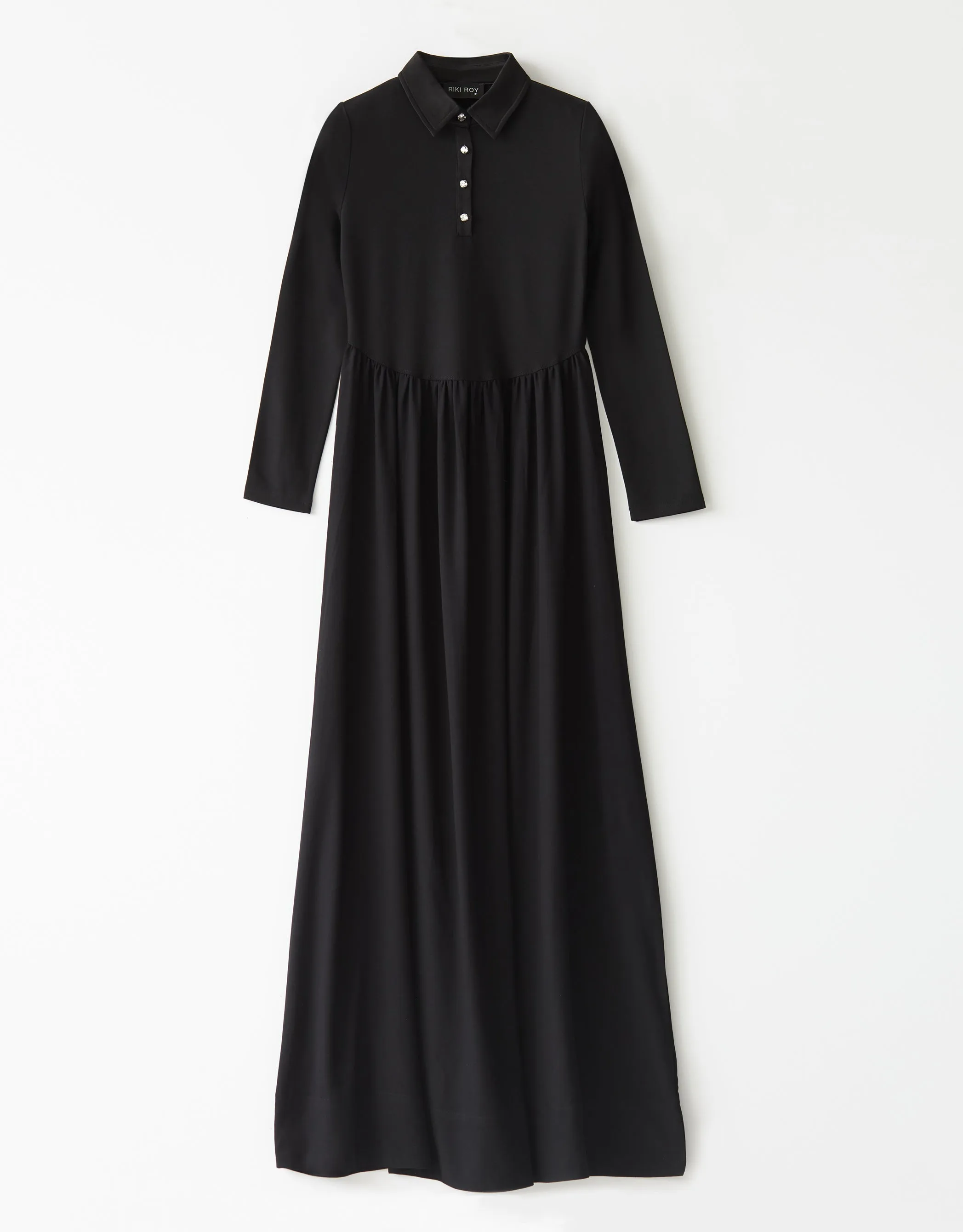 Combination Jersey and Rayon Dress with Satin Collar and Jewel Buttons