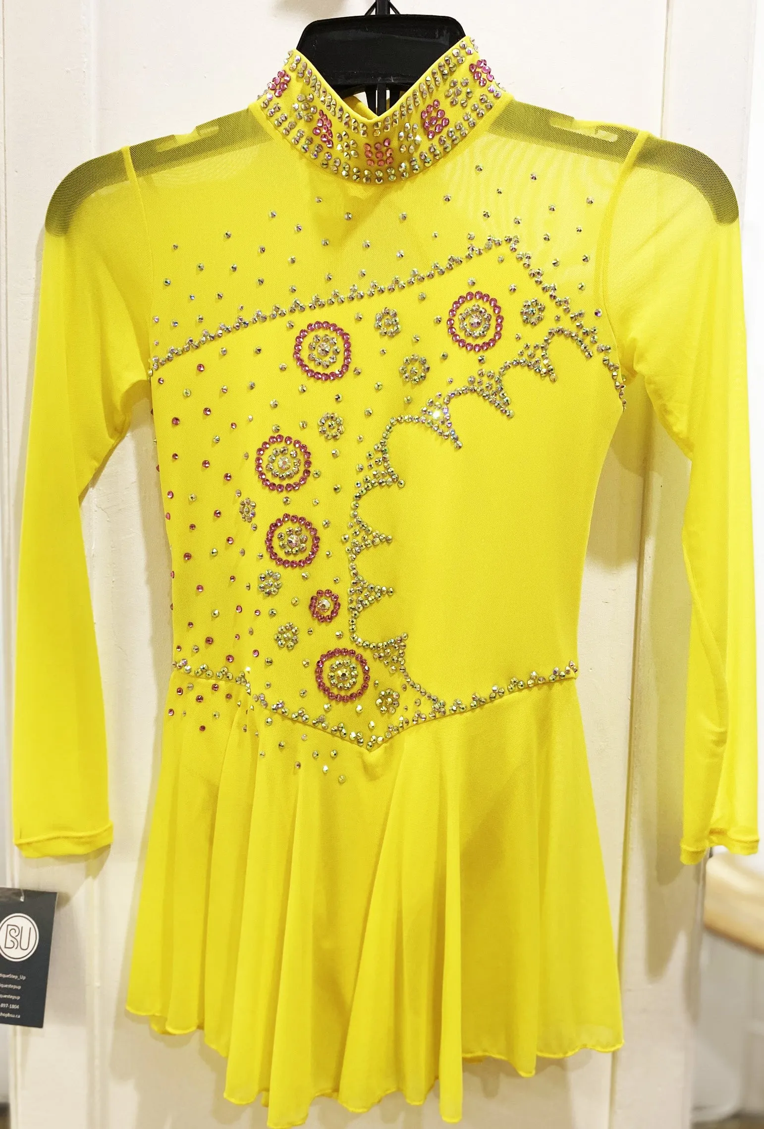 Competition Skating Dress Yellow Long Sleeves BSU8132.2 Size Youth 12-14