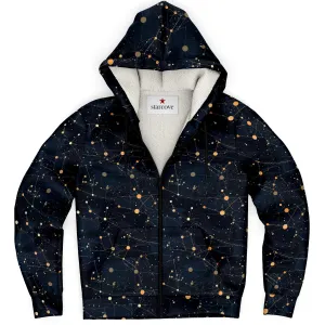 Constellation Zip Up Fleece Lined Hoodie, Space Galaxy Heavyweight Full Zipper Pocket Men Women Unisex Aesthetic Hooded Sweatshirt Jacket