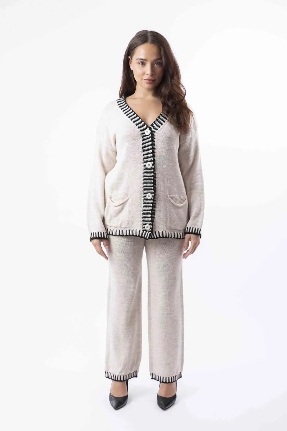 Contrast Stitch Effect Trim Knitted Leisure Set