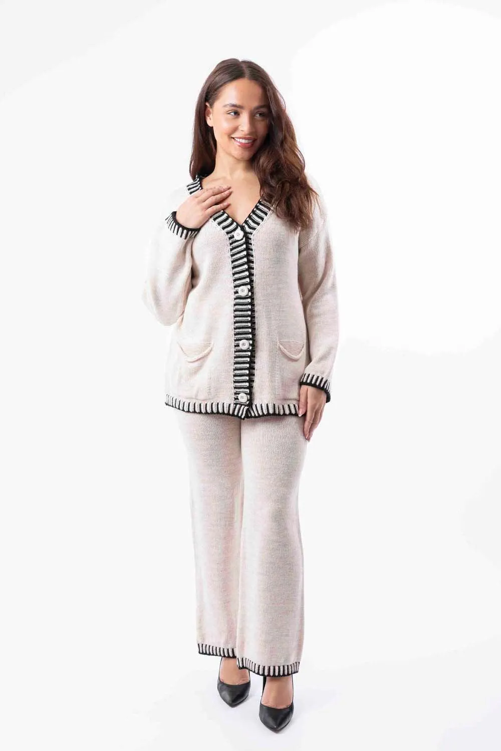 Contrast Stitch Effect Trim Knitted Leisure Set