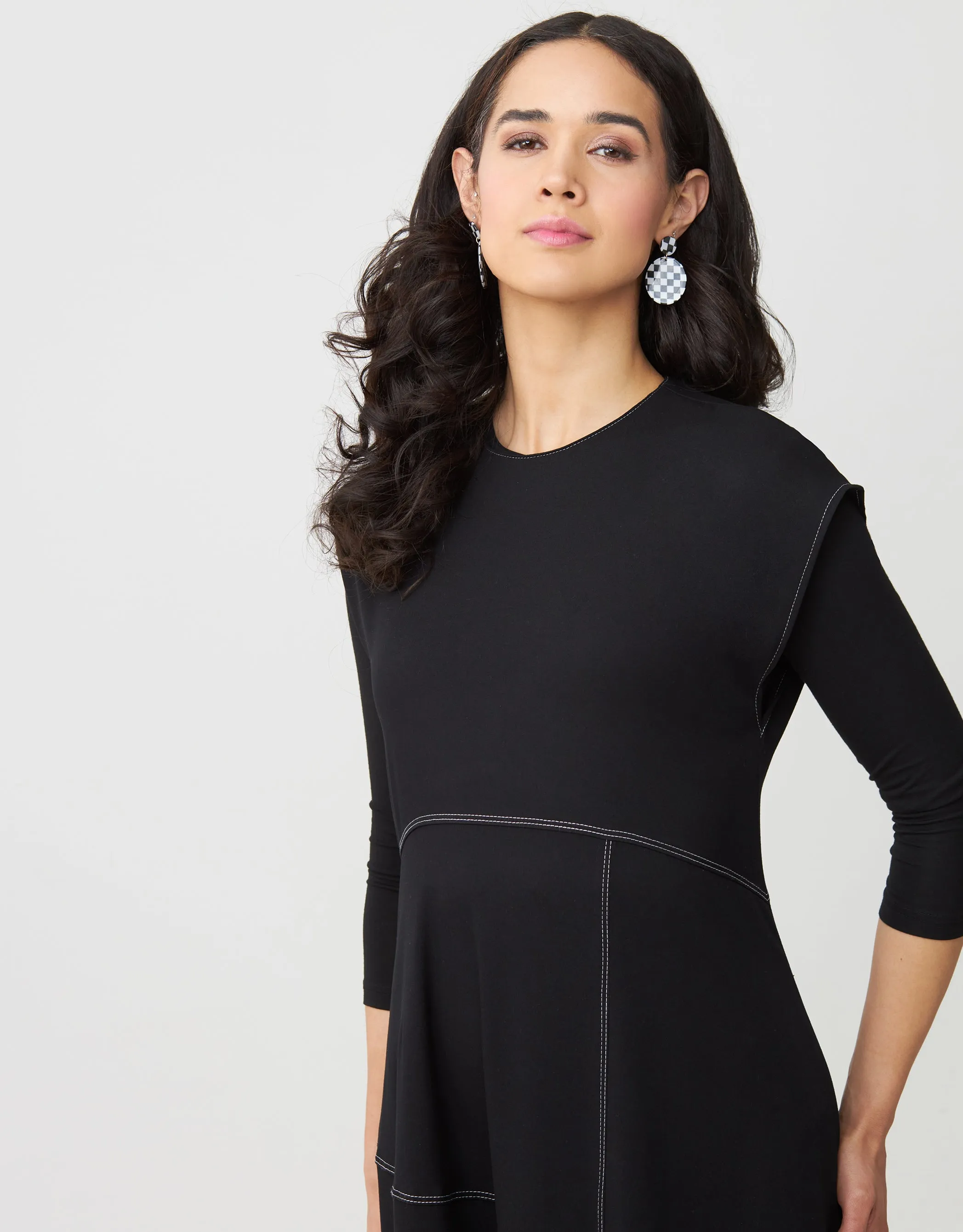 Contrast Stitched Aline Sleeveless Maxi Dress Shabbos Robe Black