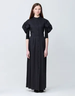 Cotton Poplin Maxi Dress Shabbos Robe with Cinched Puff Sleeves