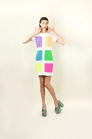 Courreges c.1980's White with Neon Colored Square Knit Dress